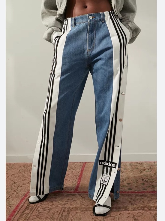 adidas Pants - Adidas Denim Adibreak Pants Blue Snap Side Stripe Track Jeans Women S 25x29